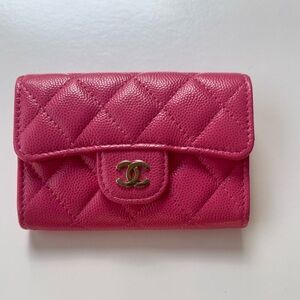 Chanel Pink Quilted Leather Wallet with Gold-Tone Hardware